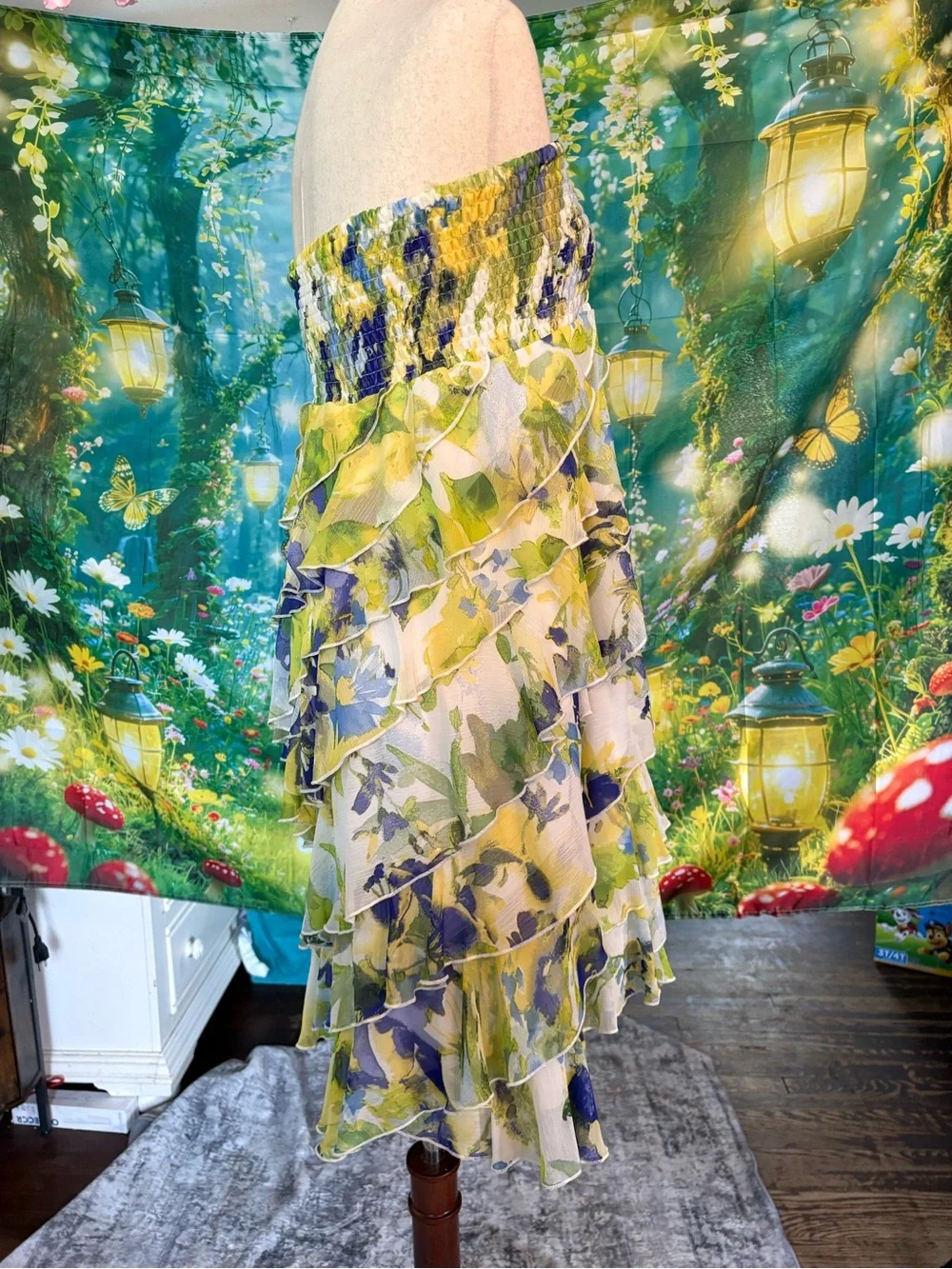 Coco Bianco Yellow, Blue & Green Floral Ruffled Midi Skirt - Picture 4 of 12